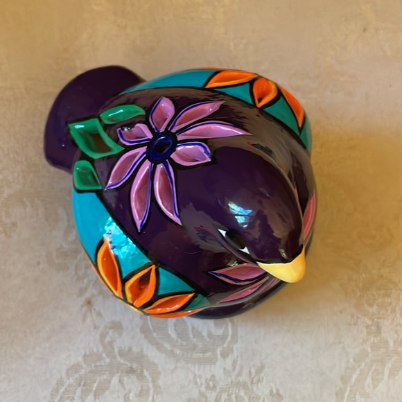 Hand painted ceramic purple dove, bird fairy light, tea light candle holder - Picture 5 of 12